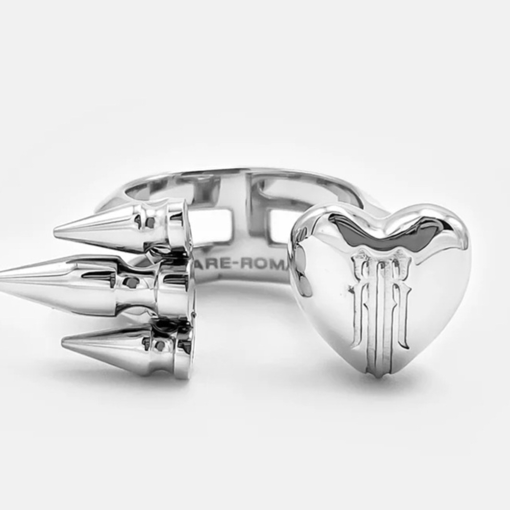 Silver Heart and Spike Ring